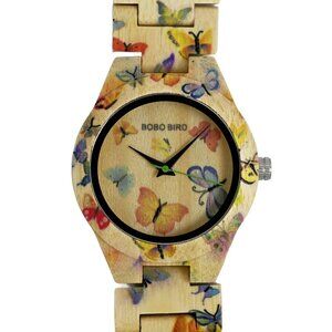 Bobo Bird Wooden Watch Butterfly Design Quartz Ladies Watch 39mm